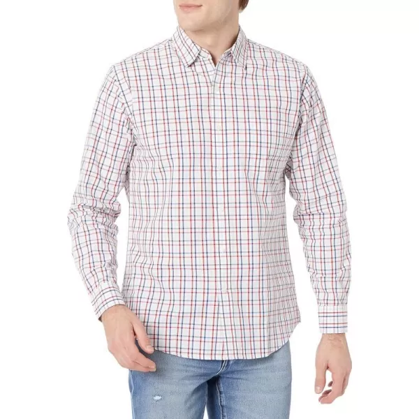 Amazon Essentials Mens RegularFit LongSleeve Casual Poplin ShirtBlue Red White Check Plaid