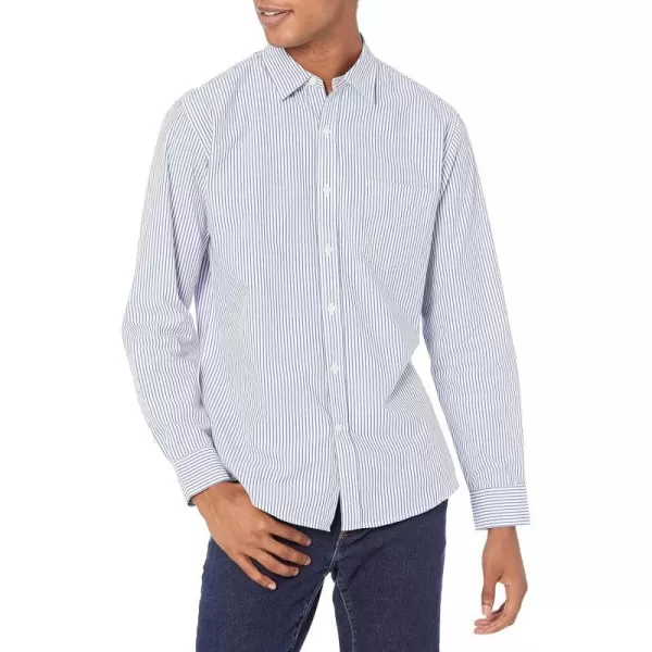 Amazon Essentials Mens RegularFit LongSleeve Casual Poplin ShirtBlue White Vertical Stripe