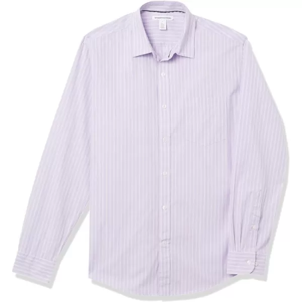 Amazon Essentials Mens RegularFit LongSleeve Casual Poplin ShirtLavender White Double Stripe