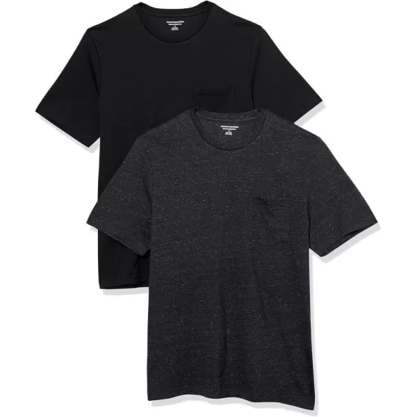 Amazon Essentials Mens RegularFit ShortSleeve Crewneck Pocket TShirt Pack of 2BlackCharcoal Heather