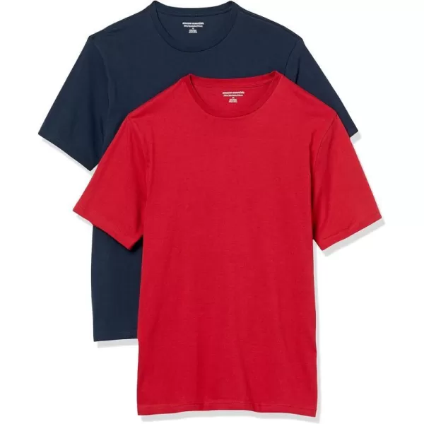 Amazon Essentials Mens SlimFit ShortSleeve Crewneck TShirt Pack of 2NavyRed No Pocket