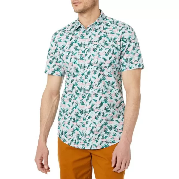 Amazon Essentials Mens SlimFit ShortSleeve Print ShirtBlue Flamingo