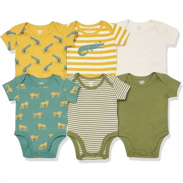 Amazon Essentials Unisex Babies ShortSleeve Bodysuits Multipacks6 Green Jungle