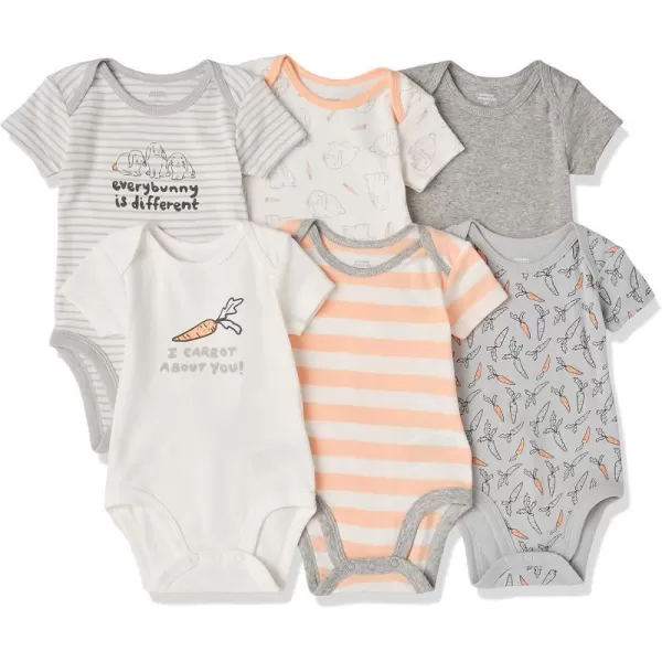 Amazon Essentials Unisex Babies ShortSleeve Bodysuits Multipacks6 MulticolorBunnyCarrotsRugby Stripe