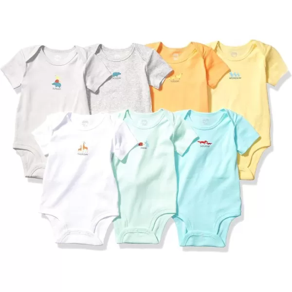 Amazon Essentials Unisex Babies ShortSleeve Bodysuits Multipacks7 MulticolorDays of the WeekAnimal