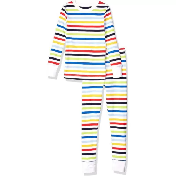 Amazon Essentials Unisex Babies Toddlers and Kids SnugFit Cotton Pajama Sleepwear Sets1 2piece Rainbow Stripe Set