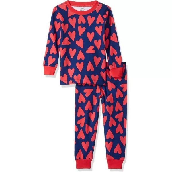 Amazon Essentials Unisex Babies Toddlers and Kids SnugFit Cotton Pajama Sleepwear Sets1 Blue Hearts