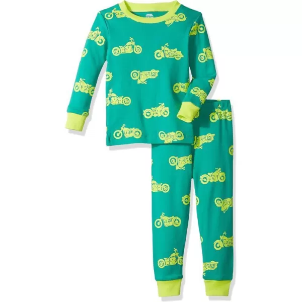 Amazon Essentials Unisex Babies Toddlers and Kids SnugFit Cotton Pajama Sleepwear Sets1 Dark GreenLime Green Motorcycle