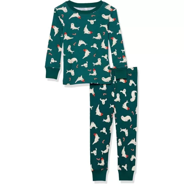 Amazon Essentials Unisex Babies Toddlers and Kids SnugFit Cotton Pajama Sleepwear Sets1 Green Seal