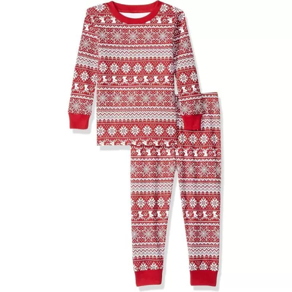 Amazon Essentials Unisex Babies Toddlers and Kids SnugFit Cotton Pajama Sleepwear Sets1 Red Fair Isle