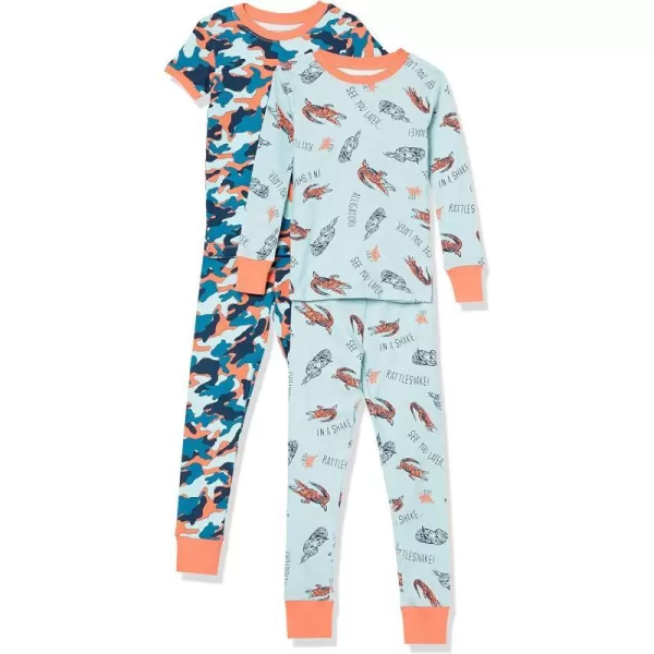 Amazon Essentials Unisex Babies Toddlers and Kids SnugFit Cotton Pajama Sleepwear Sets2 Blue AlligatorOrange Camo