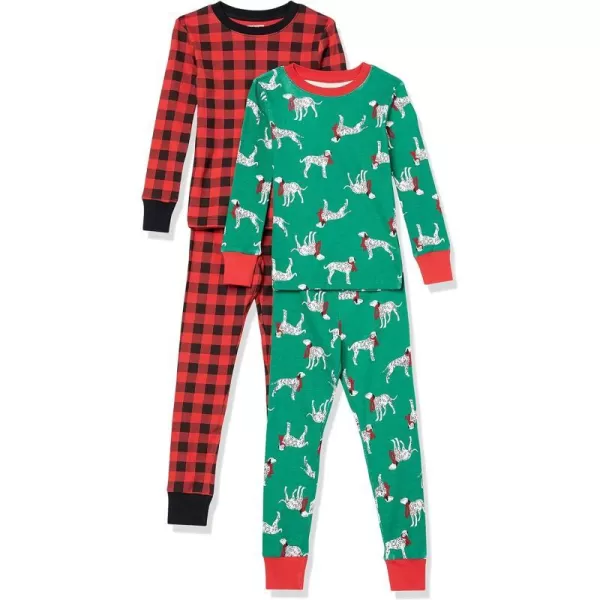 Amazon Essentials Unisex Babies Toddlers and Kids SnugFit Cotton Pajama Sleepwear Sets2 ChristmasDogBuffalo Plaid