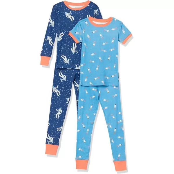 Amazon Essentials Unisex Babies Toddlers and Kids SnugFit Cotton Pajama Sleepwear Sets2 Light Blue SpaceDark Blue Stars