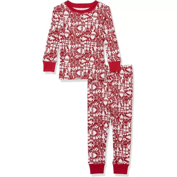 Amazon Essentials Unisex Babies Toddlers and Kids SnugFit Cotton Pajama Sleepwear Sets2 Red Mono Santa