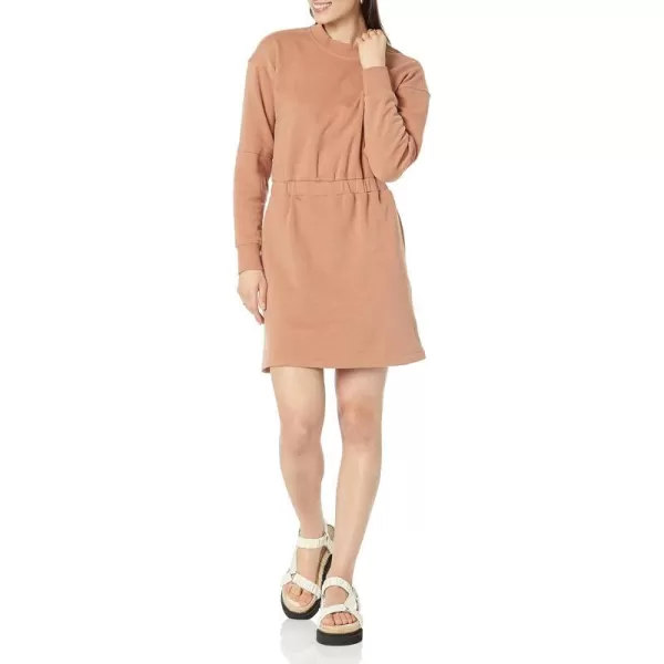 Amazon Essentials Womens Knit Waisted Sweatshirt Dress Available in Plus SizeLight Brown