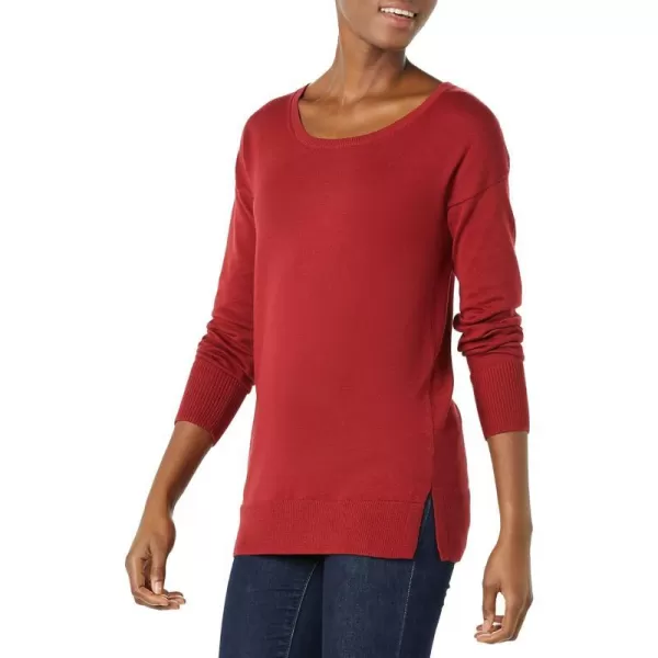 Amazon Essentials Womens Lightweight LongSleeve ScoopNeck Tunic Sweater Available in Plus SizeDark Red