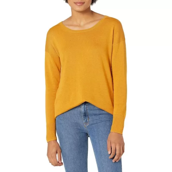 Amazon Essentials Womens Lightweight LongSleeve ScoopNeck Tunic Sweater Available in Plus SizeMustard Yellow