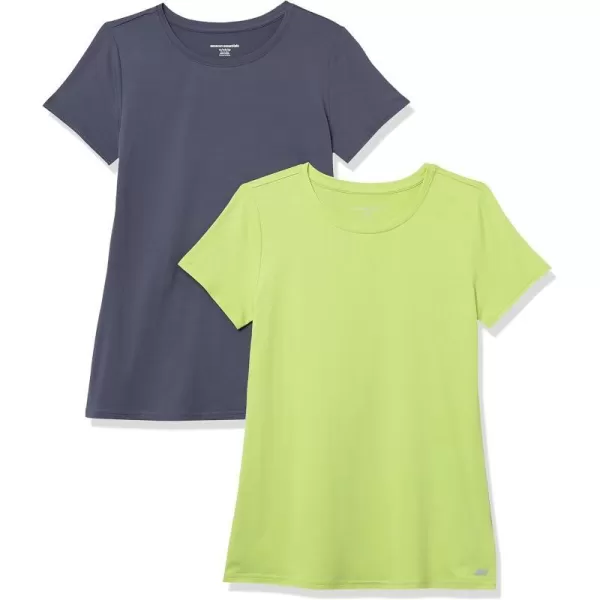 Amazon Essentials Womens Tech Stretch ShortSleeve Crewneck TShirt Available in Plus Size Multipacks2 Lime GreenSlate Grey