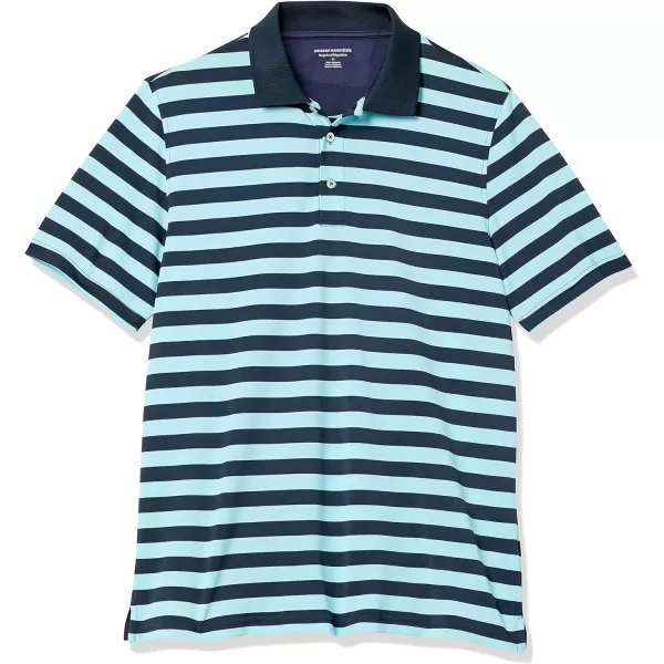 Amazon Essentials Mens RegularFit QuickDry Golf Polo Shirt Available in Big amp TallPolyester Aqua Blue Navy Stripe