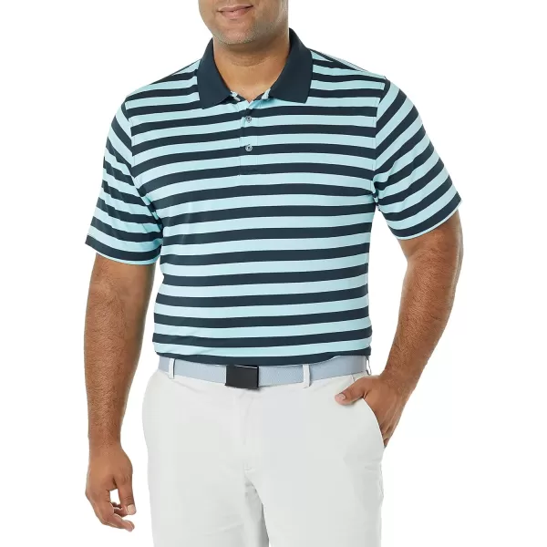 Amazon Essentials Mens RegularFit QuickDry Golf Polo Shirt Available in Big amp TallPolyester Aqua Blue Navy Stripe