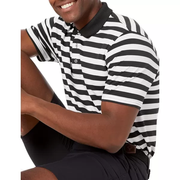 Amazon Essentials Mens RegularFit QuickDry Golf Polo Shirt Available in Big amp TallPolyester Black White Stripe