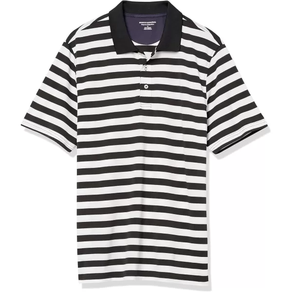 Amazon Essentials Mens RegularFit QuickDry Golf Polo Shirt Available in Big amp TallPolyester Black White Stripe