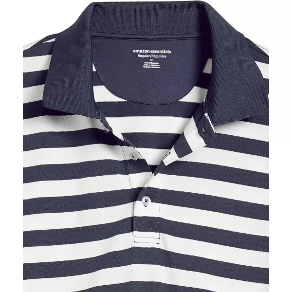 Amazon Essentials Mens RegularFit QuickDry Golf Polo Shirt Available in Big amp TallPolyester Navy Stripe