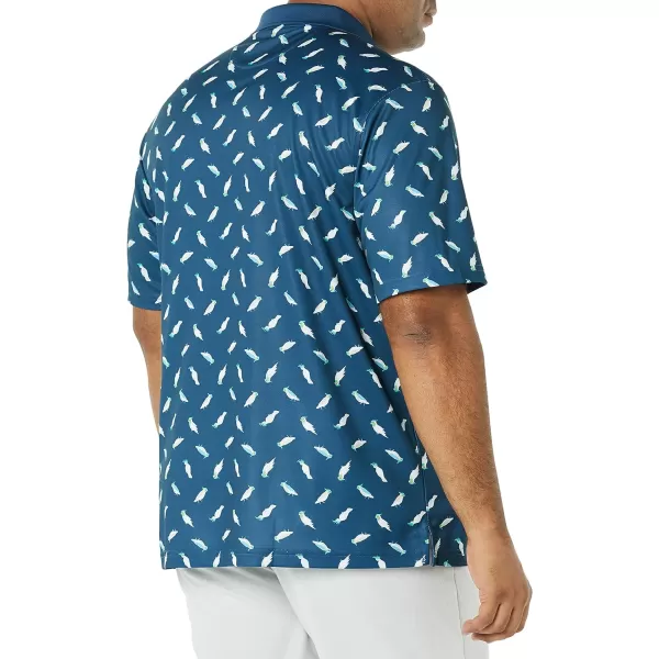 Amazon Essentials Mens RegularFit QuickDry Golf Polo Shirt Available in Big amp TallPolyester Teal Blue Birds Print