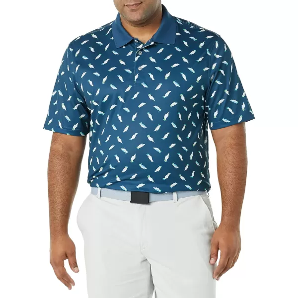 Amazon Essentials Mens RegularFit QuickDry Golf Polo Shirt Available in Big amp TallPolyester Teal Blue Birds Print