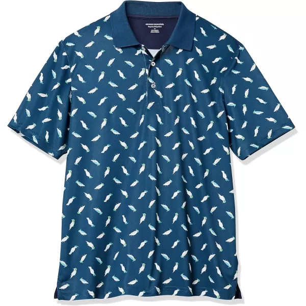 Amazon Essentials Mens RegularFit QuickDry Golf Polo Shirt Available in Big amp TallPolyester Teal Blue Birds Print