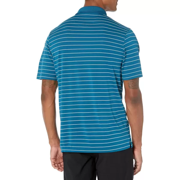 Amazon Essentials Mens RegularFit QuickDry Golf Polo Shirt Available in Big amp TallPolyester Teal Blue Stripe