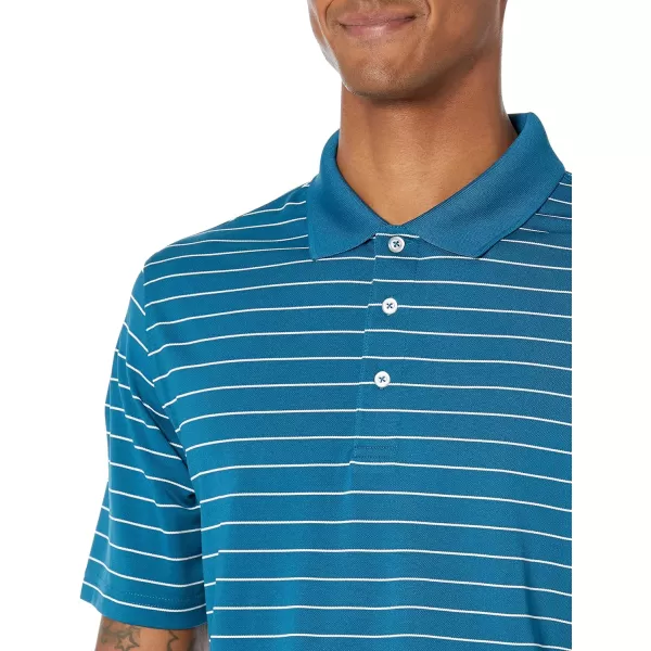 Amazon Essentials Mens RegularFit QuickDry Golf Polo Shirt Available in Big amp TallPolyester Teal Blue Stripe