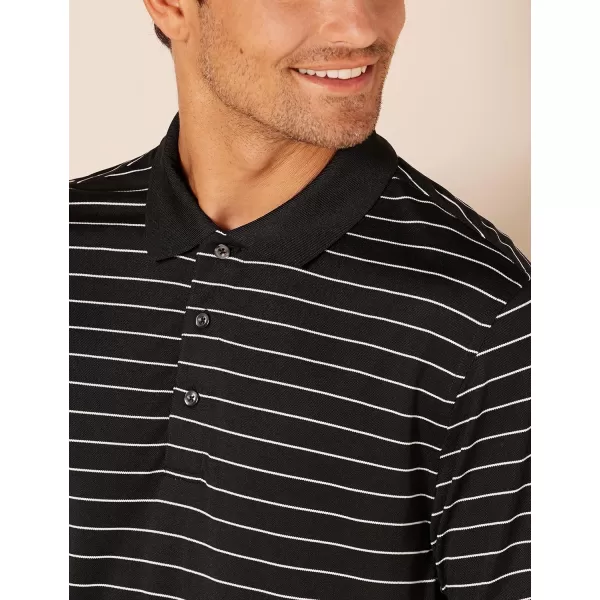 Amazon Essentials Mens RegularFit QuickDry Golf Polo Shirt Available in Big amp TallRecycled Polyester Black Stripe