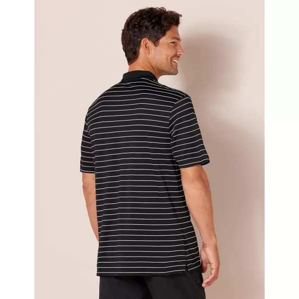 Amazon Essentials Mens RegularFit QuickDry Golf Polo Shirt Available in Big amp TallRecycled Polyester Black Stripe