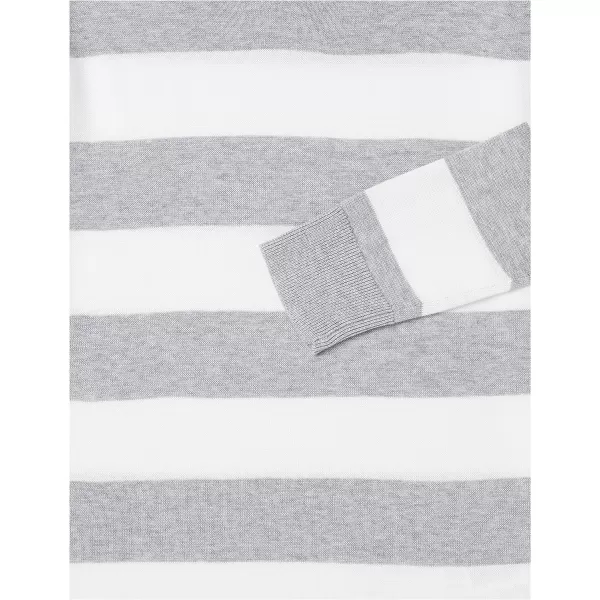 Amazon Essentials Womens ClassicFit Lightweight LongSleeve VNeck Sweater Available in Plus SizeLight Grey Heather White Rugby Stripe