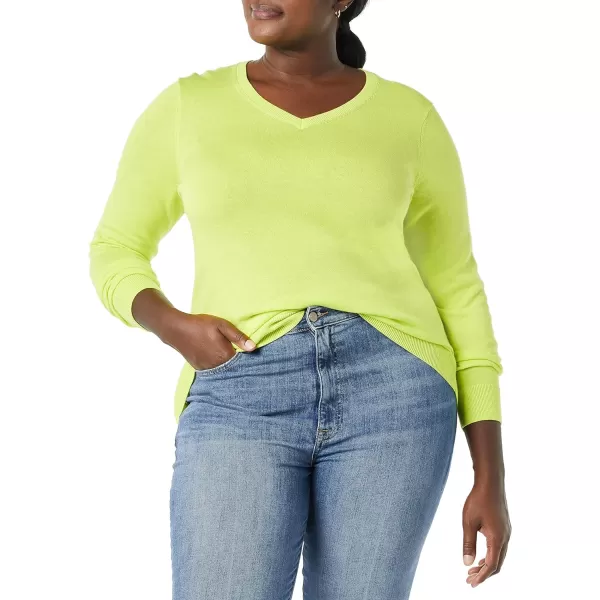 Amazon Essentials Womens ClassicFit Lightweight LongSleeve VNeck Sweater Available in Plus SizeNeon Yellow