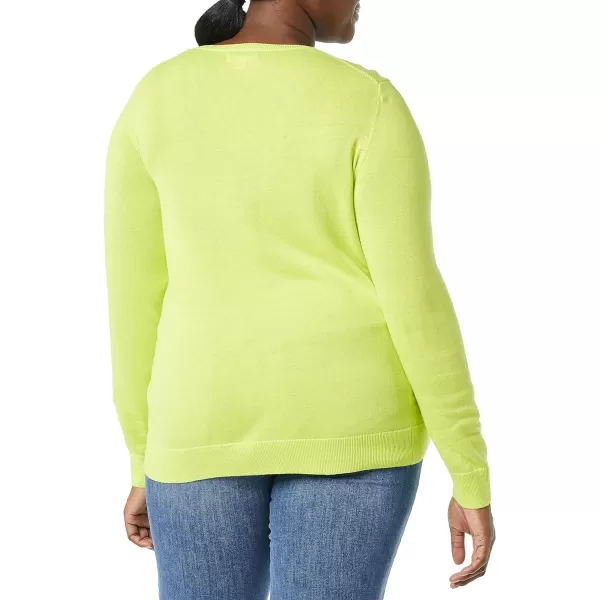 Amazon Essentials Womens ClassicFit Lightweight LongSleeve VNeck Sweater Available in Plus SizeNeon Yellow