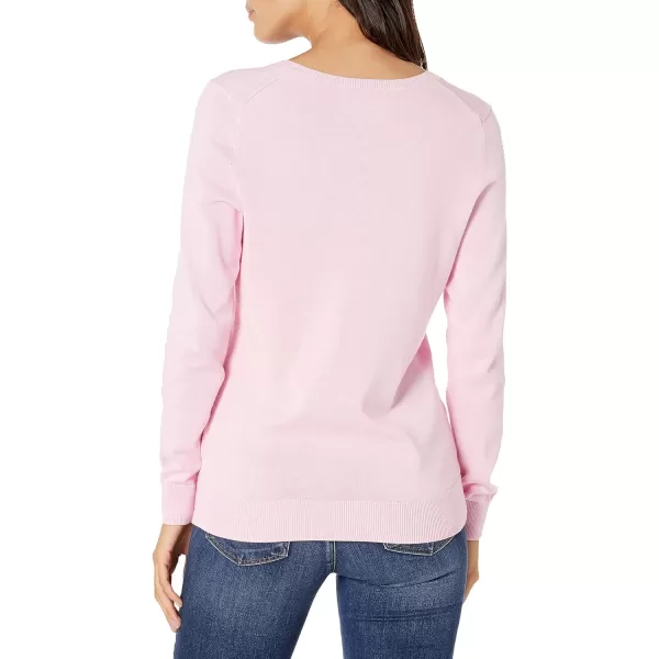 Amazon Essentials Womens ClassicFit Lightweight LongSleeve VNeck Sweater Available in Plus SizePale Pink