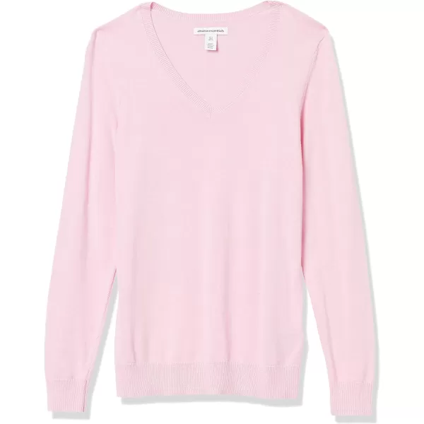 Amazon Essentials Womens ClassicFit Lightweight LongSleeve VNeck Sweater Available in Plus SizePale Pink