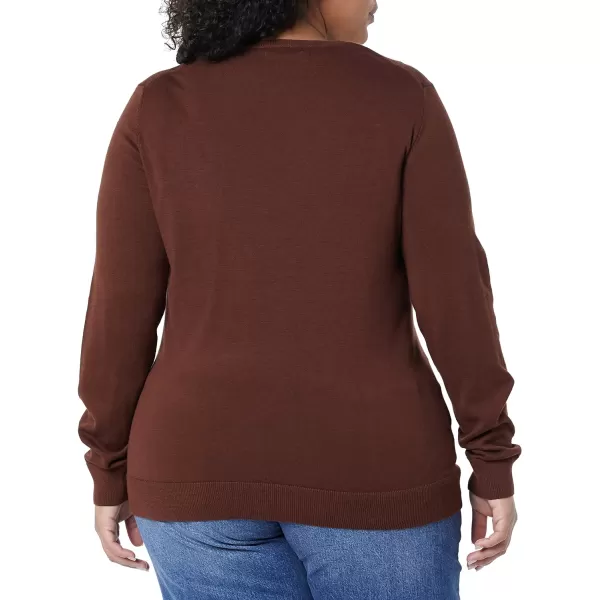 Amazon Essentials Womens ClassicFit Lightweight LongSleeve VNeck Sweater Available in Plus SizeToffee Brown