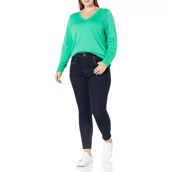 Amazon Essentials Womens ClassicFit Lightweight LongSleeve VNeck Sweater Available in Plus SizeTurquoise Green