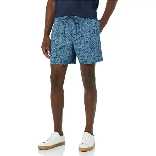 Amazon Essentials Mens 6 Inseam Drawstring Walk ShortIndigo Palm Trees