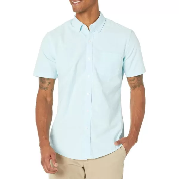 Amazon Essentials Mens SlimFit ShortSleeve Pocket Oxford ShirtAqua Blue