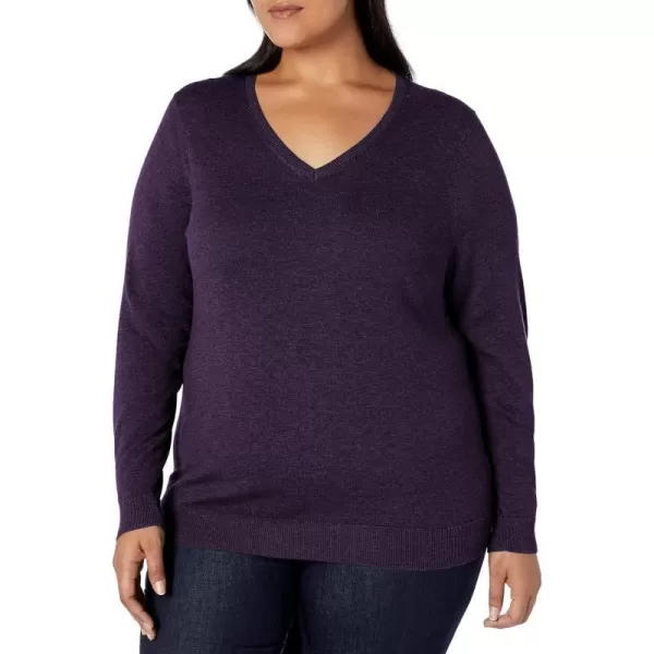 Amazon Essentials Womens ClassicFit Lightweight LongSleeve VNeck Sweater Available in Plus SizeDark Purple