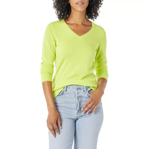 Amazon Essentials Womens ClassicFit Lightweight LongSleeve VNeck Sweater Available in Plus SizeNeon Yellow