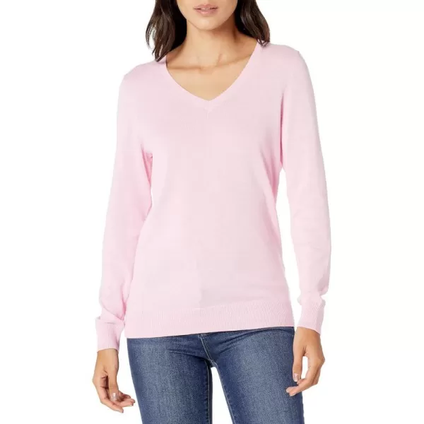 Amazon Essentials Womens ClassicFit Lightweight LongSleeve VNeck Sweater Available in Plus SizePale Pink