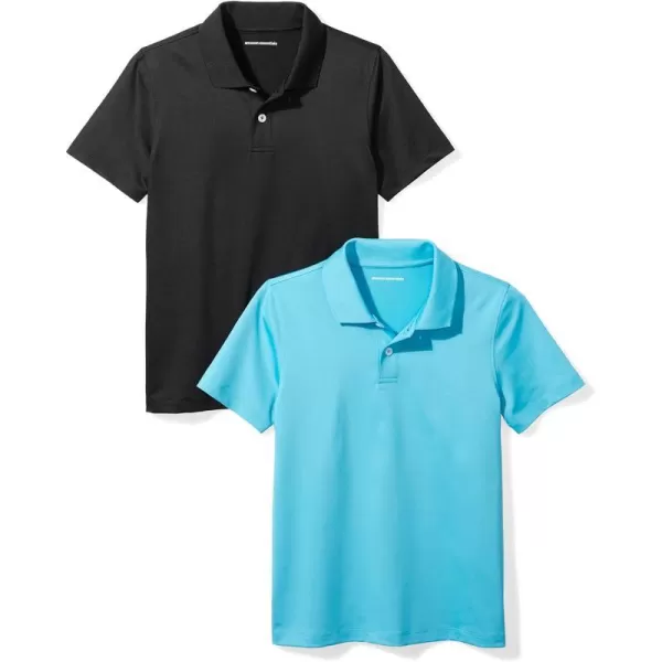 Amazon Essentials Boys and Toddlers Active Performance Polo Shirts Pack of 2Aqua BlueBlack