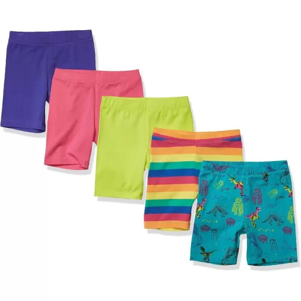 Amazon Essentials Girls and Toddlers Midi Bike Shorts Previously Spotted Zebra MultipacksBlueDinosaurGreenPinkRainbow Print