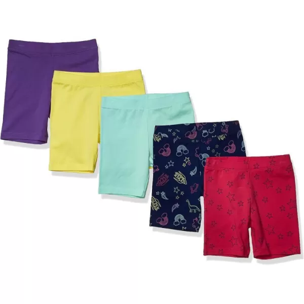 Amazon Essentials Girls and Toddlers Midi Bike Shorts Previously Spotted Zebra MultipacksLight BlueNavy SpacePurpleRed StarsYellow