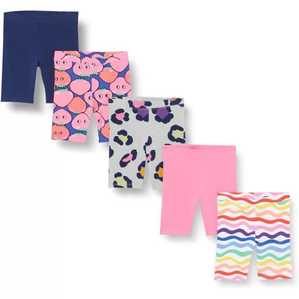 Amazon Essentials Girls and Toddlers Midi Bike Shorts Previously Spotted Zebra MultipacksStrawberryGrey CheetahNavyPink